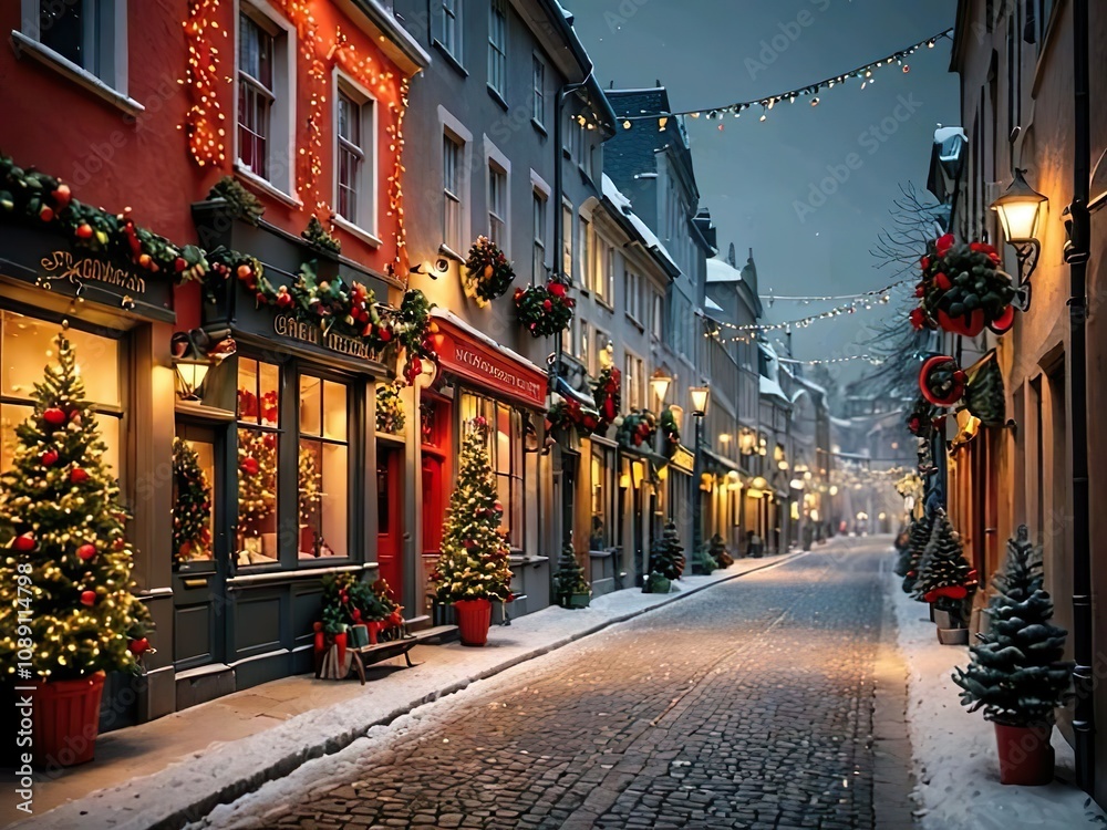 Fototapeta premium A decorated Christmas street