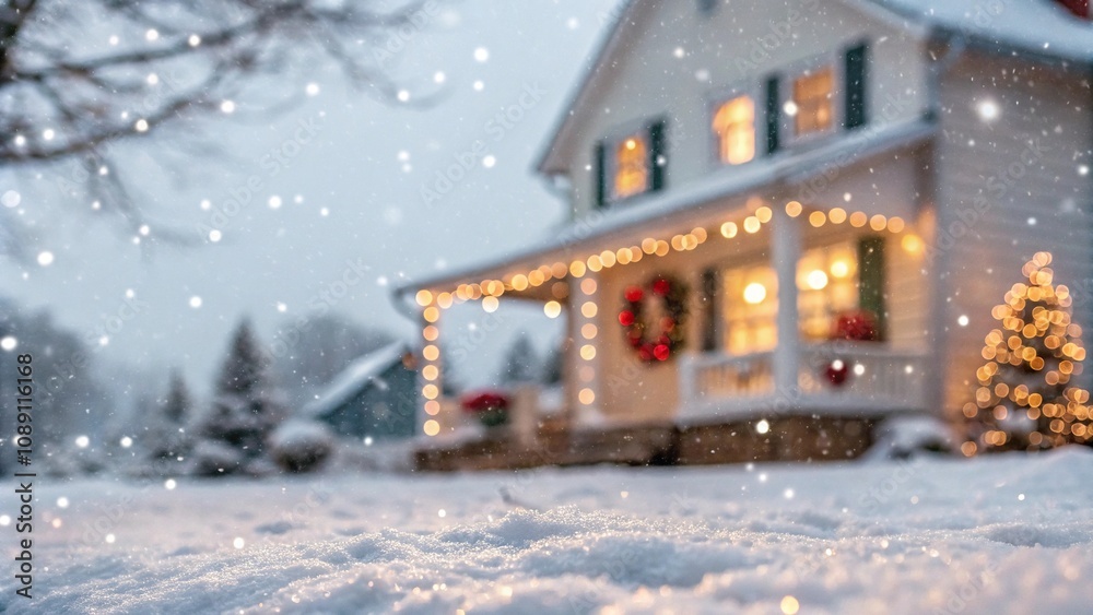 Soft Focus Christmas Scene with Bokeh and Snowflakes, peaceful, decorations, snowy, blanketed Soft Focus Christmas Scene with Bokeh and Snowflakes, peaceful, decorations, snowy, blanketed