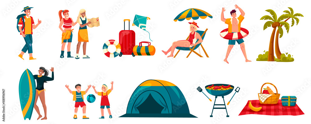 Fototapeta premium Summer Vacation Activities Illustration