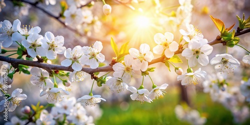 Camera Gliding Through a Stunning Cherry Blossom Garden with White Flowers, Capturing the Essence of Spring in Slow Motion for a Vibrant Landscape Photography Experience