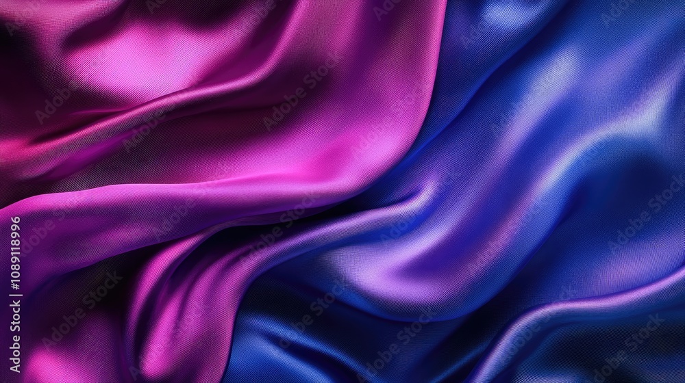 Obraz premium Lush satin and silk fabric displaying elegant waves and ripples in rich hues of purple and magenta, creating a luxurious and refined drapery effect.