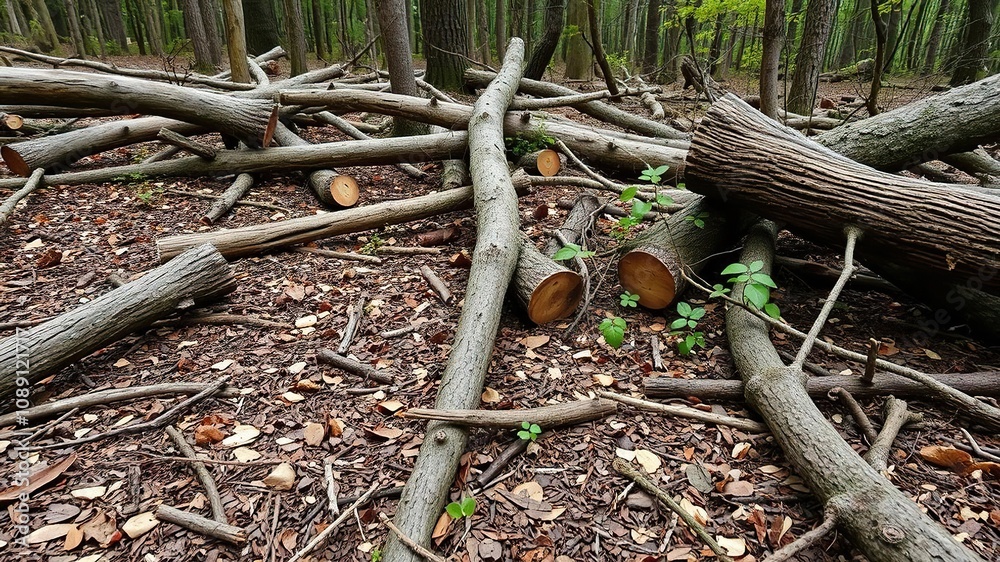 Forest floor littered with fallen tree trunks and branches, branches, forest, wilderness Forest floor littered with fallen tree trunks and branches, branches, forest, wilderness