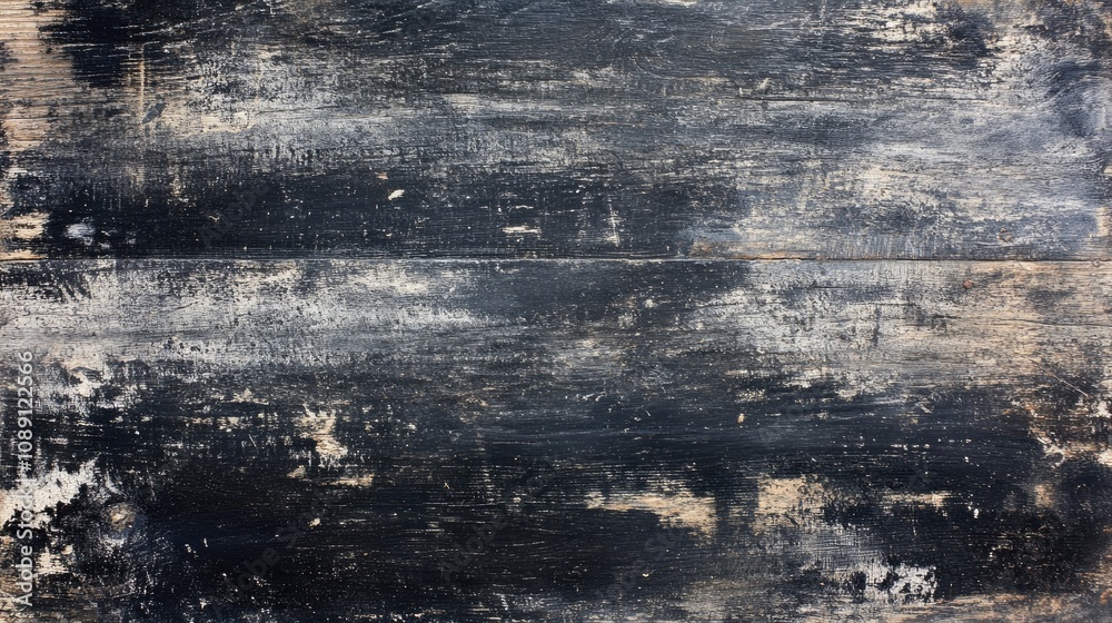 Obraz premium Aged black and grey wooden texture featuring a rustic, weathered finish with subtle variations, ideal for background use or decorative purposes.