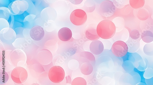 Soft pastel spheres blending in a dreamy abstract background with gentle shades of pink and blue, creating a whimsical and calming atmosphere.