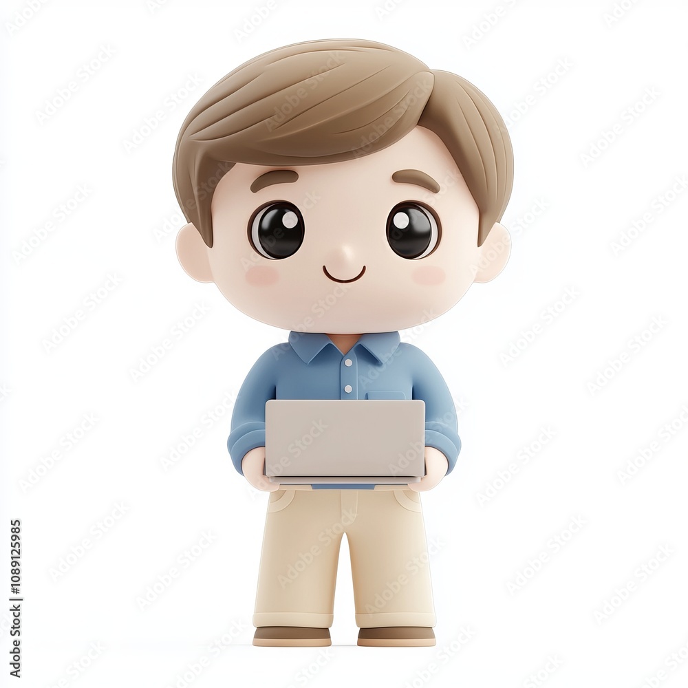 Adorable Cartoon Boy Character with Laptop, Cute 3D Illustration, Modern Design, Digital Art, Business, Student, Learning Adorable Cartoon Boy Character with Laptop, Cute 3D Illustration, Modern Design, Digital Art, Business, Student, Learning