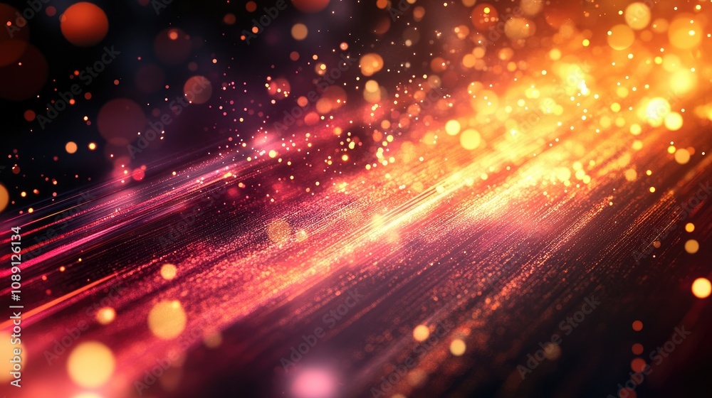 Fototapeta premium Vibrant Abstract Background Showcasing Dynamic Light Particles in Motion, Evoking Innovation and Modern Technology with Warm Color Gradients