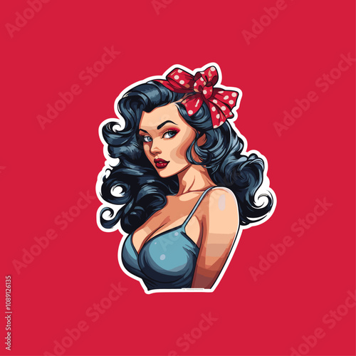 Pin up girl logo flat vector design