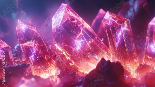 Electricity infused quartz crystals showcasing piezoelectricity concept with vibrant energy and ample space for text in a wide banner layout.