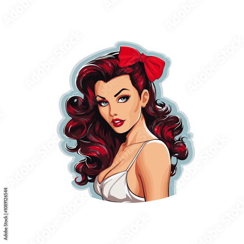 Pin up girl logo flat vector design