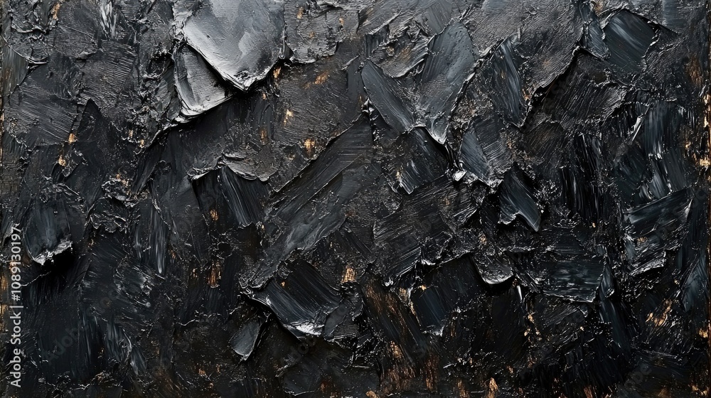Textured abstract artwork in deep black and gray tones featuring dynamic oil brushstrokes and palette knife techniques on a canvas surface. Textured abstract artwork in deep black and gray tones featuring dynamic oil brushstrokes and palette knife techniques on a canvas surface.