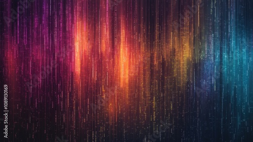 Vibrant Abstract Digital Background Featuring Colorful Vertical Lines and Data Points in a Matrix Style