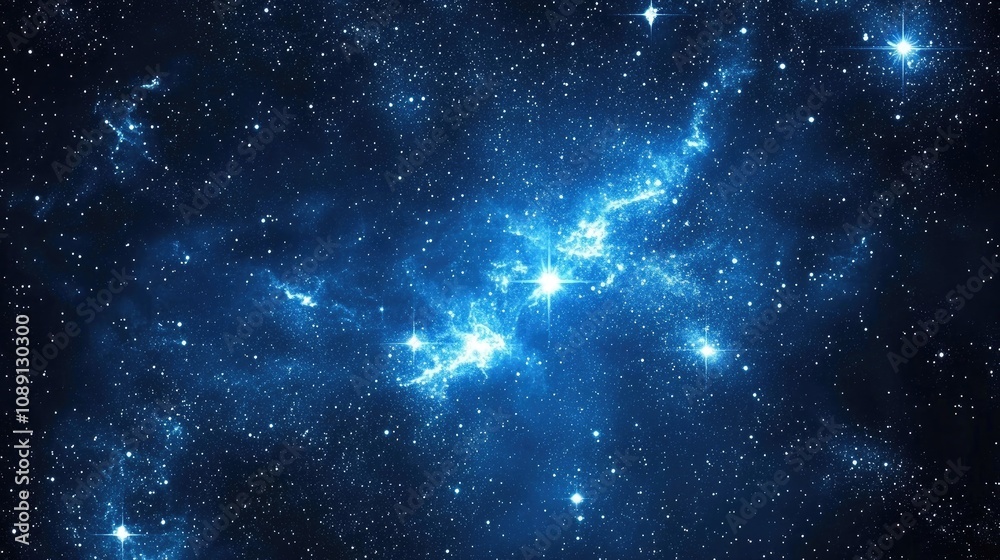 Captivating cosmic scene featuring a deep blue night sky illuminated by numerous sparkling stars and vibrant celestial elements. Captivating cosmic scene featuring a deep blue night sky illuminated by numerous sparkling stars and vibrant celestial elements.