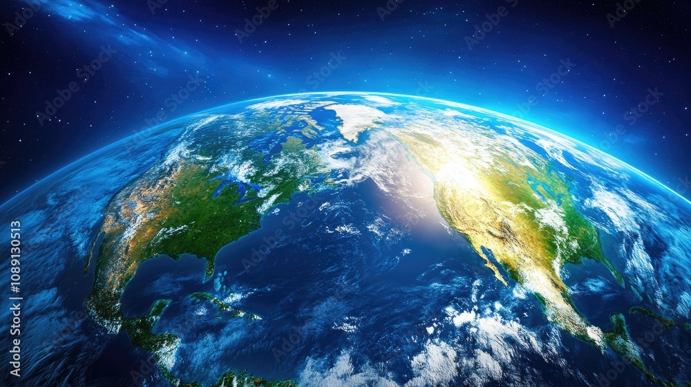Obraz premium Earth Viewed from Space Highlighting Detailed Surface Features and Vibrant Colors Against a Starry Outer Space Background