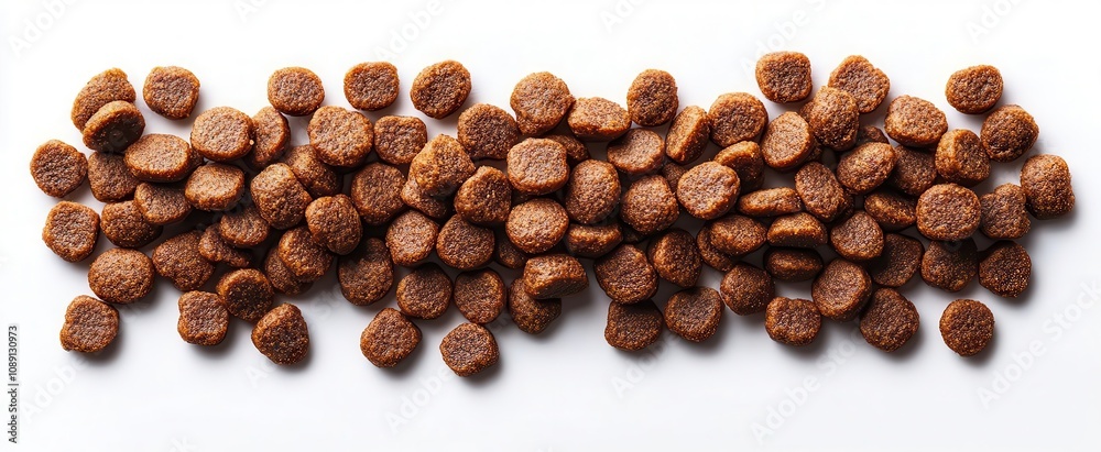 dry dog food displayed in an organized pile on a clean white background showcasing the texture and quality of the kibble ideal for pet food advertisement or packaging design dry dog food displayed in an organized pile on a clean white background showcasing the texture and quality of the kibble ideal for pet food advertisement or packaging design