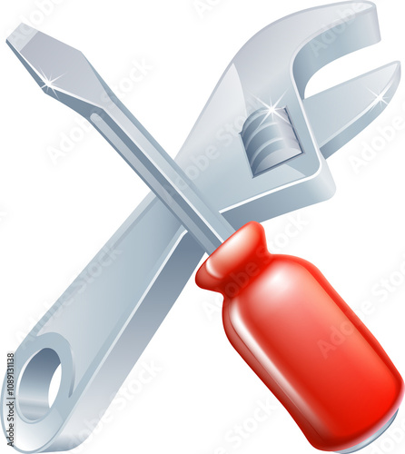Crossed spanner and screwdr...