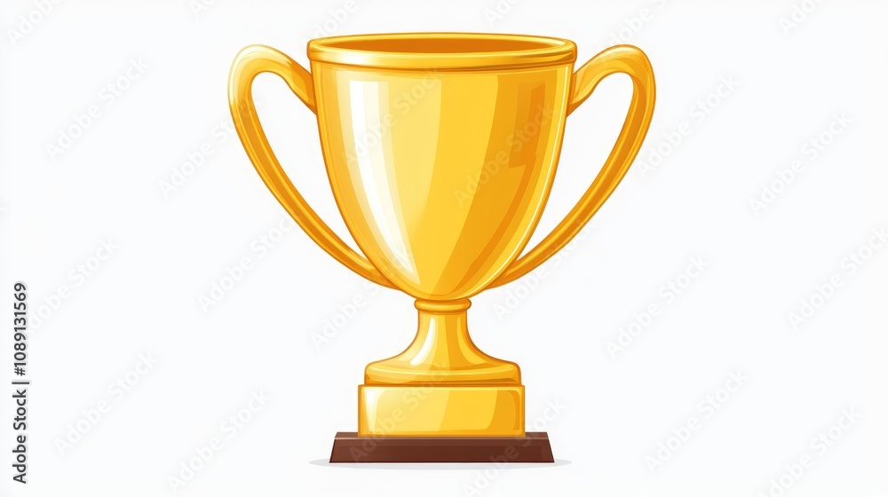 Shiny golden trophy symbolizing victory and achievement with a classic cup design and sturdy brown base against a clean white background. Shiny golden trophy symbolizing victory and achievement with a classic cup design and sturdy brown base against a clean white background.