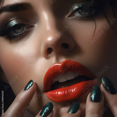 close up portrait of woman with lips