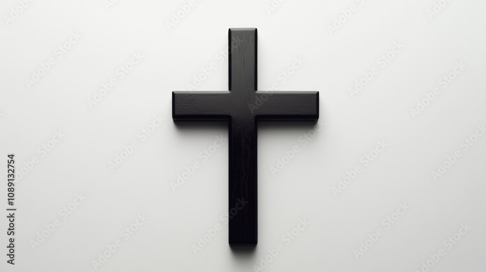Black Minimalist Cross on a Clean White Background Symbolizing Contemporary Religious Faith and Simplicity Black Minimalist Cross on a Clean White Background Symbolizing Contemporary Religious Faith and Simplicity