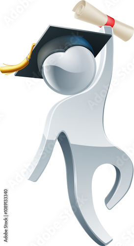 Happy jumping graduate person