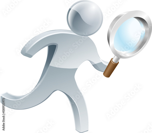Magnifying glass silver person