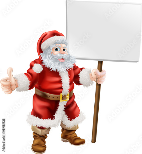 Santa holding sign and doin...