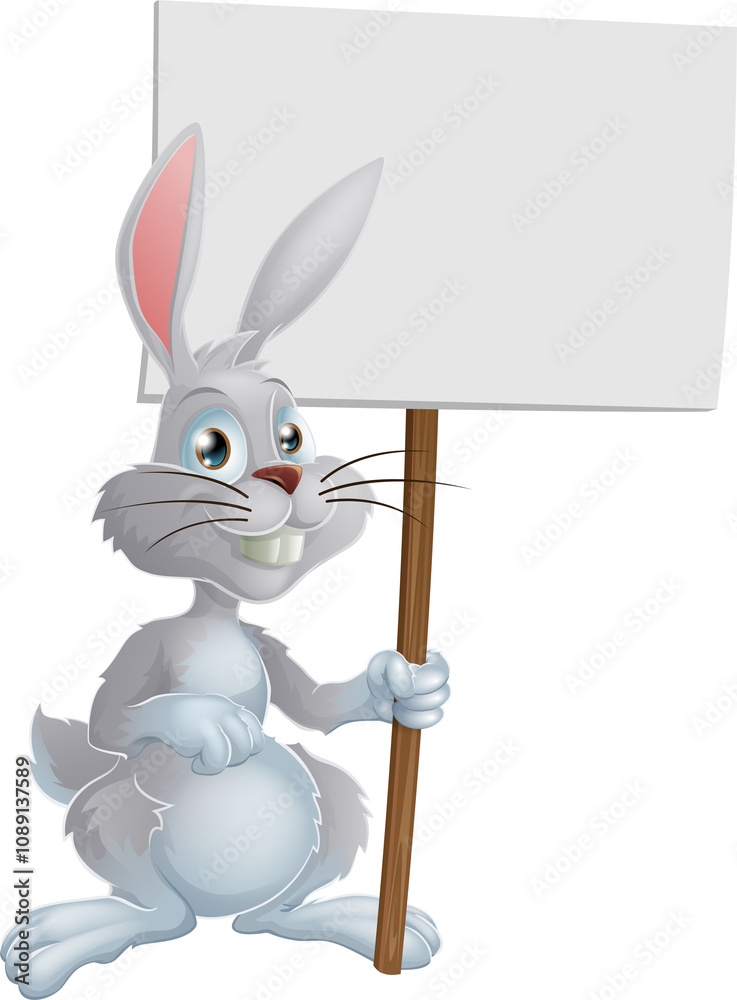 Obraz premium White Easter bunny holding sign