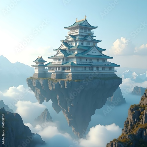 Floating castle in a futuristic city