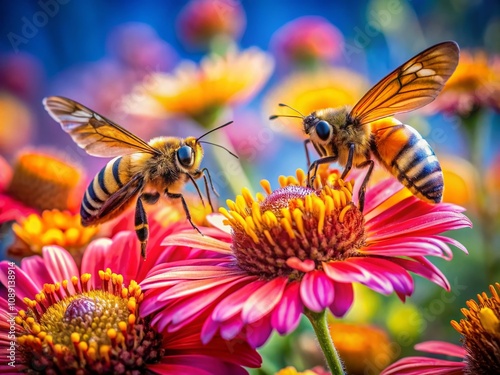 Captivating Macro Photography of Nature's Win-Win Moments: Close-Up of Interconnected Ecosystems, Pollinators and Flowers, Showcasing Mutual Benefits in Nature photo