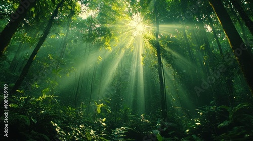 Sunbeams Through Rainforest Canopy