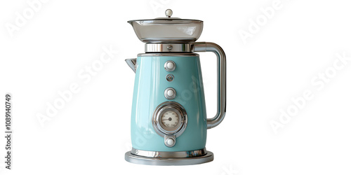 Retro Blue Coffee Maker Isolated on Transparent Background