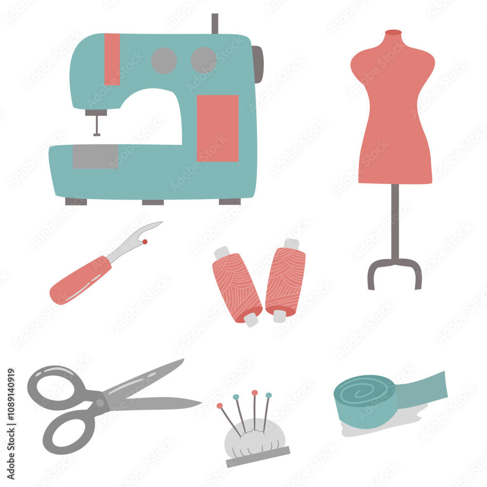 set of sewing tools illustration set of sewing tools illustration