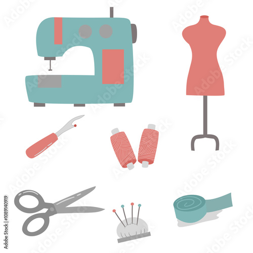 set of sewing tools illustration