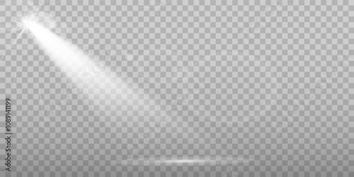 Scene illumination collection, transparent effects. Bright lighting with spotlights.