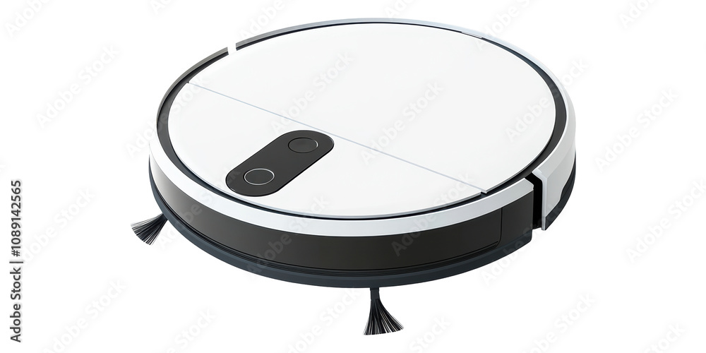 Round White Robotic Vacuum Cleaner Isolated on Transparent Background Round White Robotic Vacuum Cleaner Isolated on Transparent Background