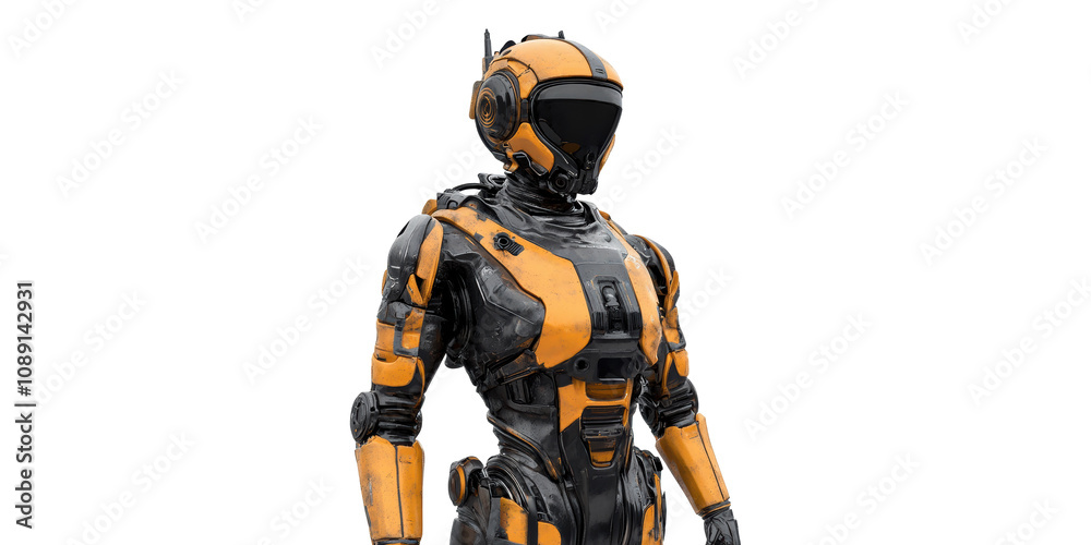 Advanced Yellow and Black Humanoid Robot Isolated on Transparent Background Advanced Yellow and Black Humanoid Robot Isolated on Transparent Background