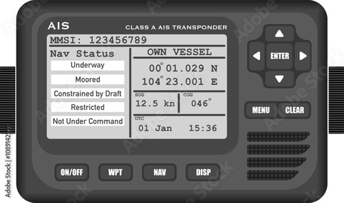 Class A AIS Transponder. Mock-up of an AIS transponder that would be found on a commercial ship. Isolated vector illustration. photo