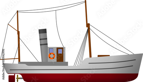 Admiralty Trawler. Side profile of an admiralty trawler similar in style to those used during WW2. Isolated vector illustration.