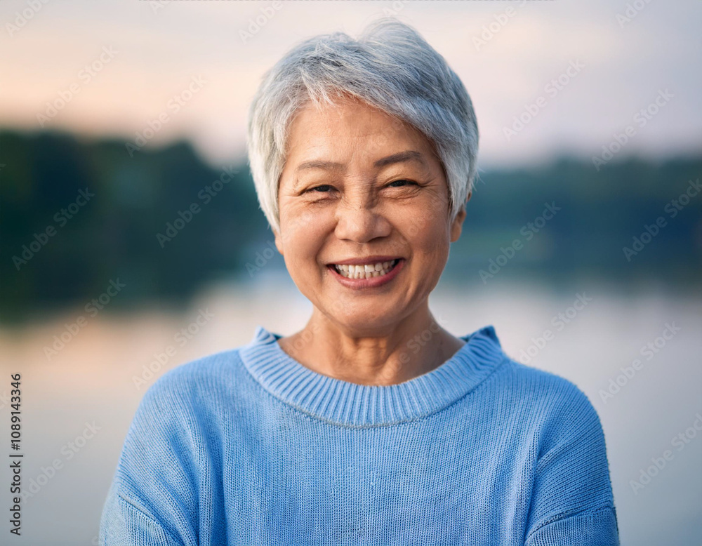 Confident and Radiant: A Successful Woman Enjoying the Serenity of a Sunrise by the Lake Confident and Radiant: A Successful Woman Enjoying the Serenity of a Sunrise by the Lake