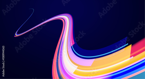  Light arc in neon colors, in the form of a turn.  Creative vector illustration of flying cosmic meteor, planetoid, comet, fireball isolated on transparent background. Effect, png, wave,neon,line.