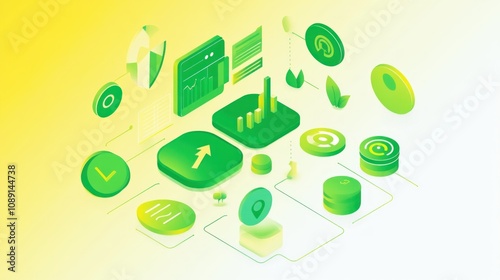 A vibrant illustration of data analytics and growth concepts with charts and icons.