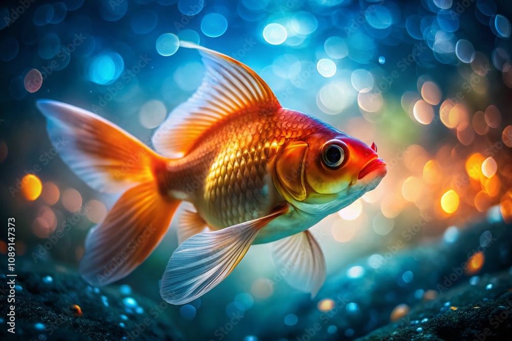 Captivating Tilt-Shift Photography of a Goldfish Portrait Showcasing Intricate Details and Vibrant Colors in a Creative Underwater Setting for Stock Photo Use Captivating Tilt-Shift Photography of a Goldfish Portrait Showcasing Intricate Details and Vibrant Colors in a Creative Underwater Setting for Stock Photo Use