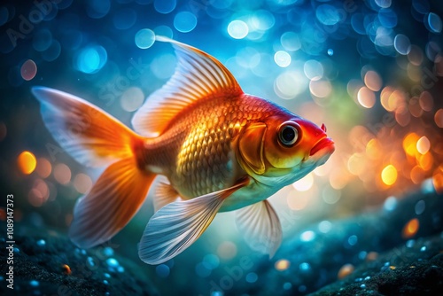 Captivating Tilt-Shift Photography of a Goldfish Portrait Showcasing Intricate Details and Vibrant Colors in a Creative Underwater Setting for Stock Photo Use