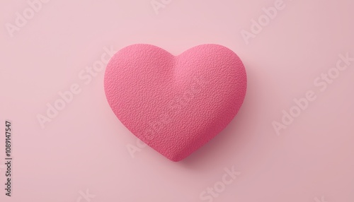 heart emotion minimalist romance. A soft pink heart-shaped object on a pastel pink background, symbolizing love and affection.