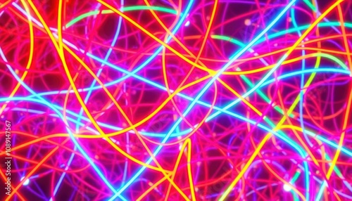 neon abstract design composed of a dense network of thin, intertwined lines against a black background. lines are densely packed, creating a sense of complexity and chaos.