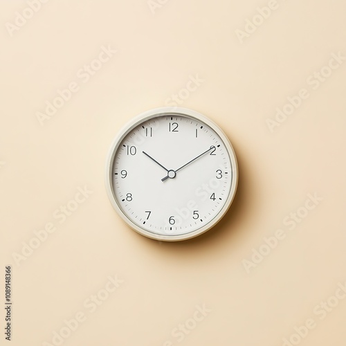 Minimalist wall clock on pale background, simplicity concept