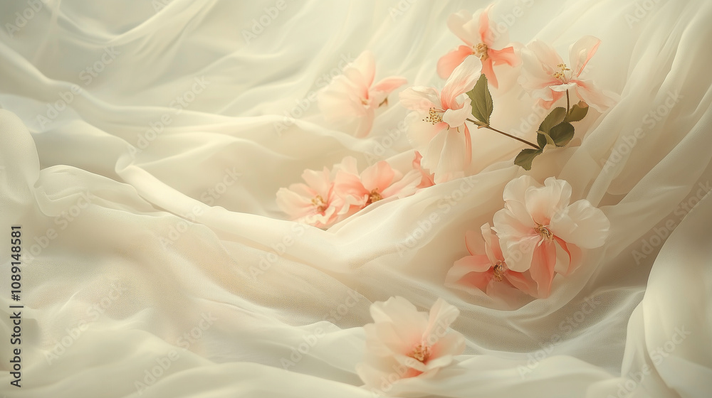 Obraz premium 綺麗な布と花の背景、イメージ 