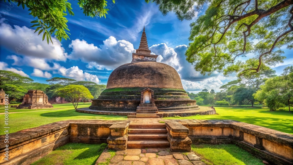 Captivating View of Rankot Vihara in Polonnaruwa, Sri Lanka with Lush Green Surroundings and Ancient Architecture, Ideal for Travel and Heritage Photography Captivating View of Rankot Vihara in Polonnaruwa, Sri Lanka with Lush Green Surroundings and Ancient Architecture, Ideal for Travel and Heritage Photography