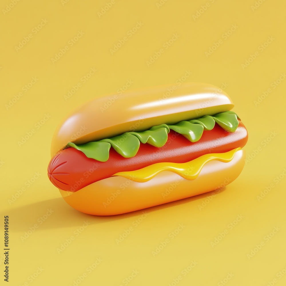 Vibrant Hot Dog Against Sunny Yellow Background Vibrant Hot Dog Against Sunny Yellow Background