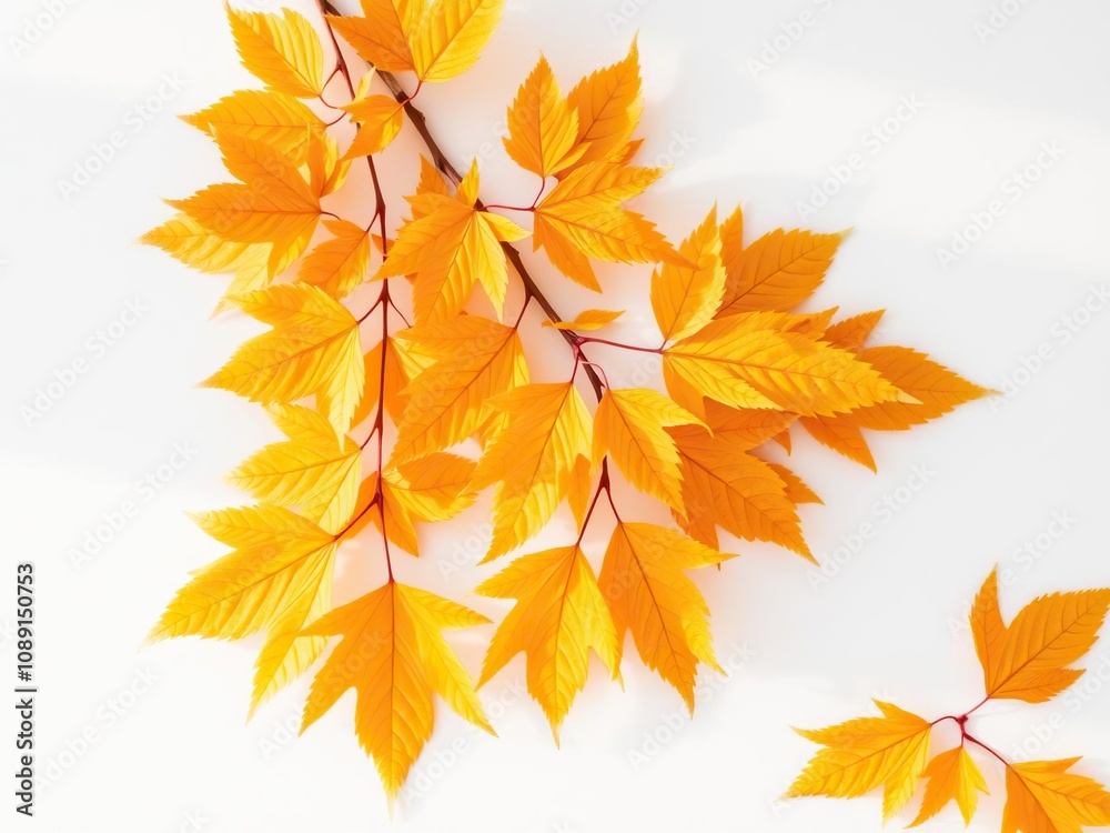 Vibrant golden autumn leaves on a white background, vibrant, backdrop, design Vibrant golden autumn leaves on a white background, vibrant, backdrop, design