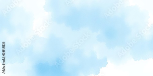 Abstract watercolor background in light blue hue with splashes of white and a few wispy clouds, peaceful, organic feel, light blue